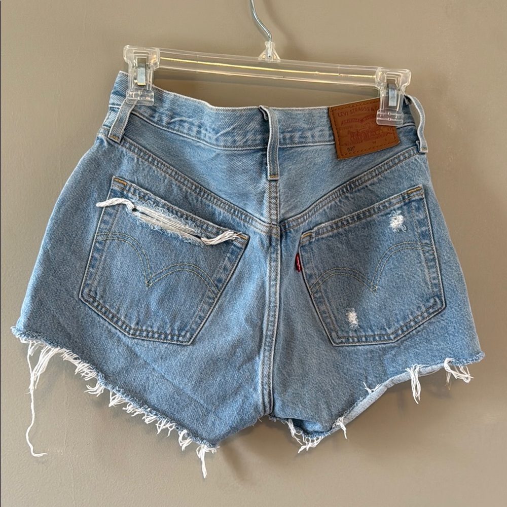 Levi's Blue Distressed Jean Shorts High-Waisted - Picture 5 of 9